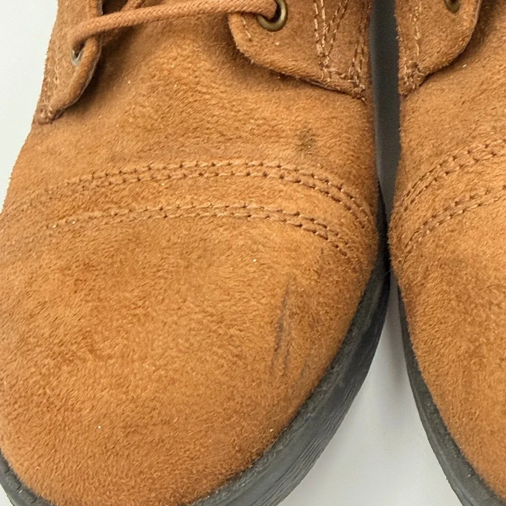 Steve‎ Madden JINCHARGE Girls Tan Faux Suede Patch Combat Boots Size 5 JINC01S7